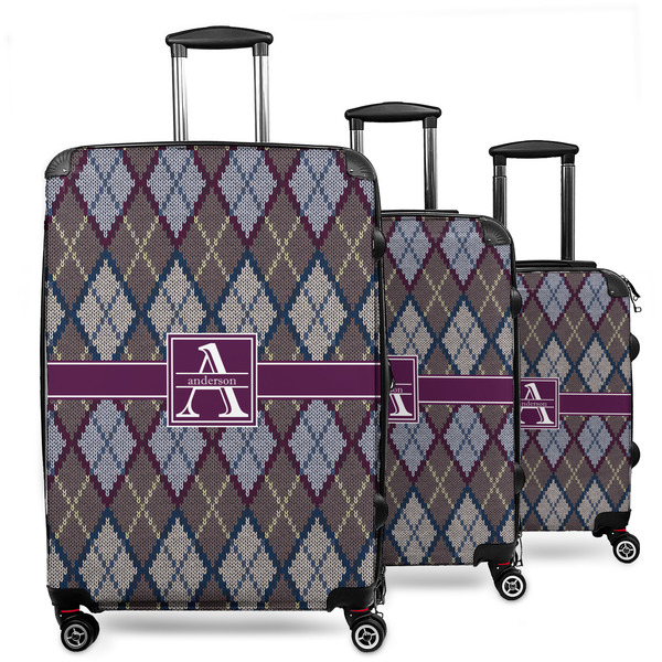 Custom Knit Argyle 3 Piece Luggage Set - 20" Carry On, 24" Medium Checked, 28" Large Checked (Personalized)