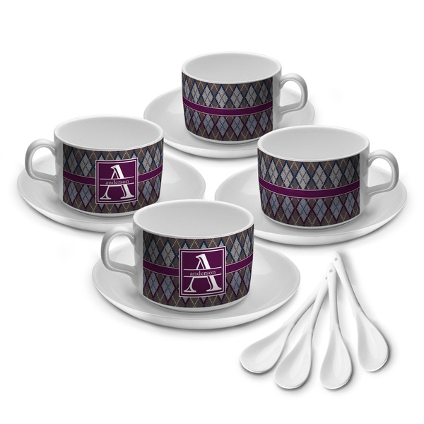 Custom Knit Argyle Tea Cup - Set of 4 (Personalized)