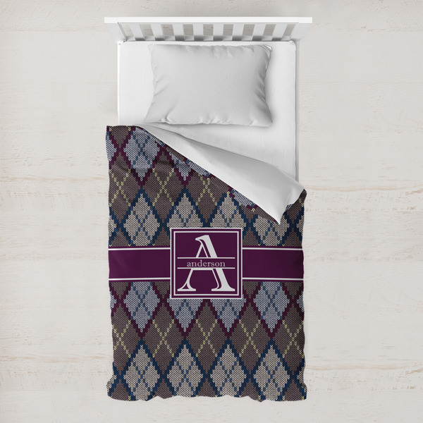 Custom Knit Argyle Toddler Duvet Cover w/ Name and Initial