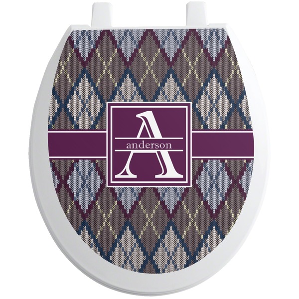 Custom Knit Argyle Toilet Seat Decal - Round (Personalized)