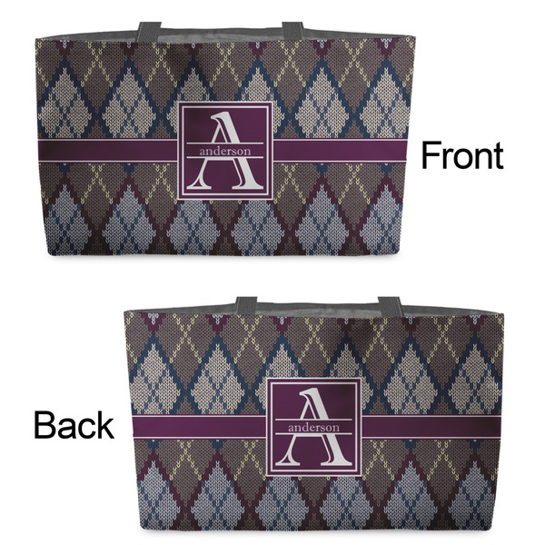 Knit Argyle Tote w/Black Handles - Front & Back Views