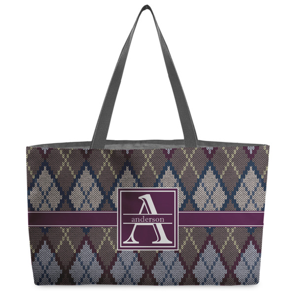 Custom Knit Argyle Beach Totes Bag - w/ Black Handles (Personalized)