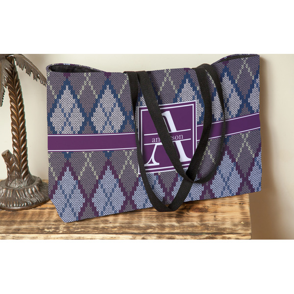 Knit Argyle Tote w/Black Handles - Lifestyle View