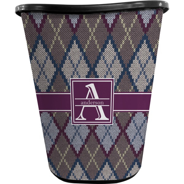 Custom Knit Argyle Waste Basket - Double Sided (Black) (Personalized)