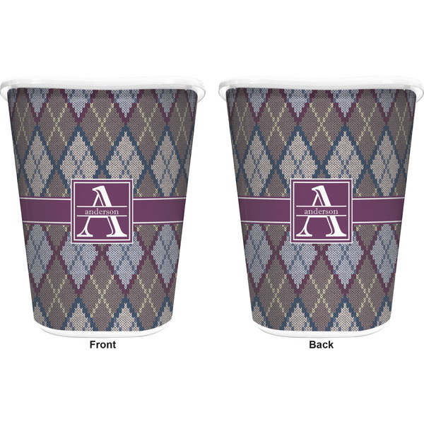 Knit Argyle Trash Can White - Front and Back - Apvl