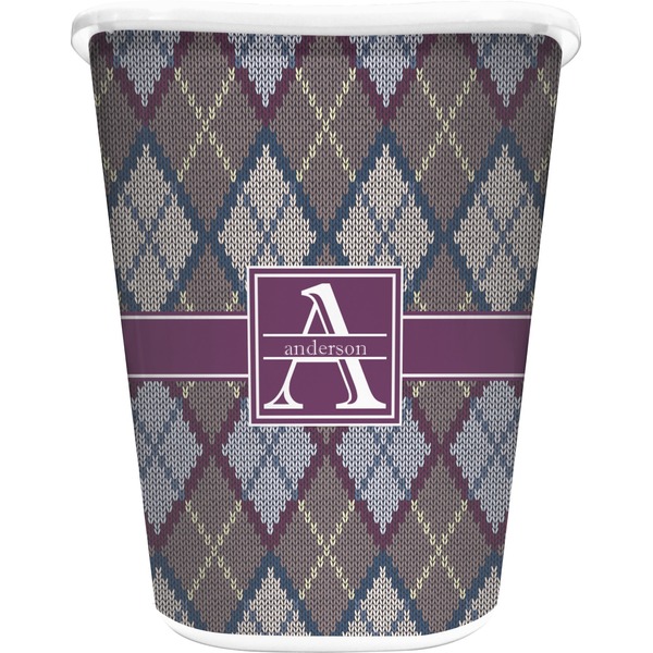 Custom Knit Argyle Waste Basket - Single Sided (White) (Personalized)