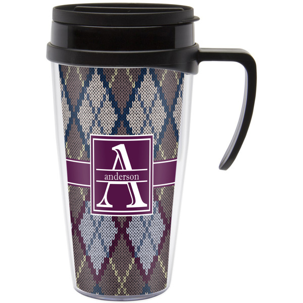 Custom Knit Argyle Acrylic Travel Mug with Handle (Personalized)