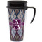 Knit Argyle Travel Mug with Black Handle - Front