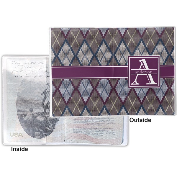 Knit Argyle Vinyl Passport Holder - Flat Front and Back