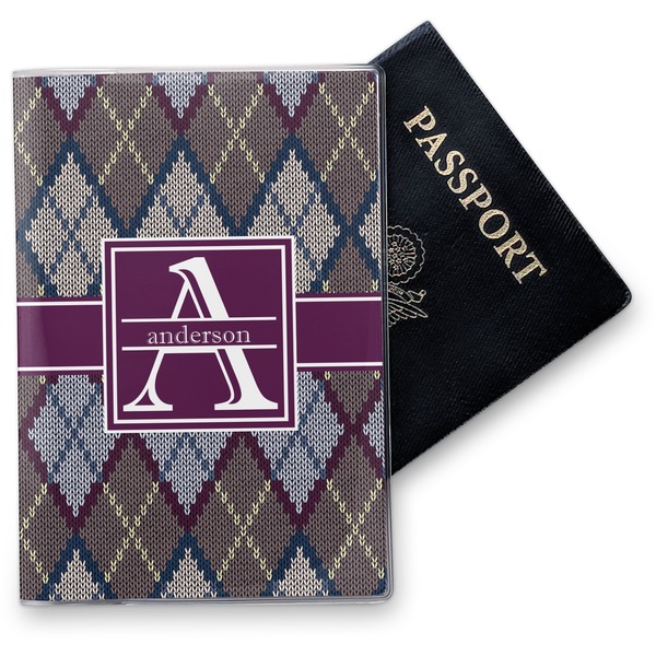 Custom Knit Argyle Vinyl Passport Holder (Personalized)