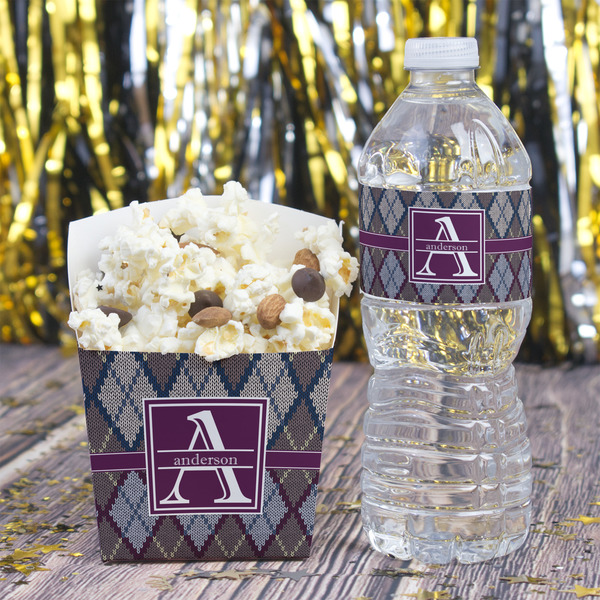 Knit Argyle Water Bottle Label - w/ Favor Box
