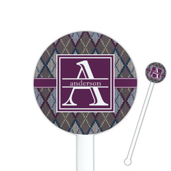 Knit Argyle 5.5" Round Plastic Stir Sticks - White - Single Sided (Personalized)