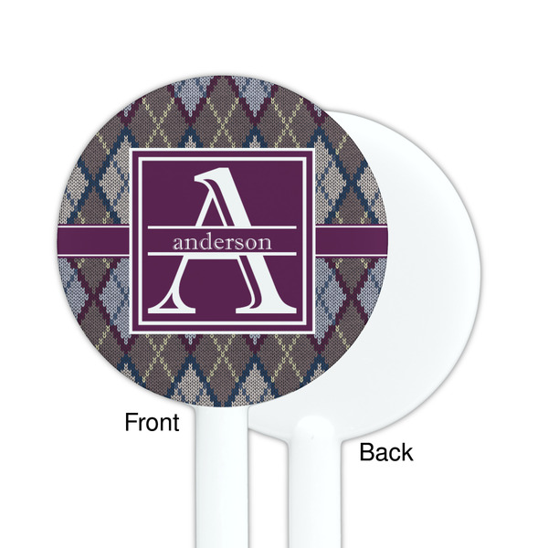 Knit Argyle White Plastic 5.5" Stir Stick - Single Sided - Round - Front & Back