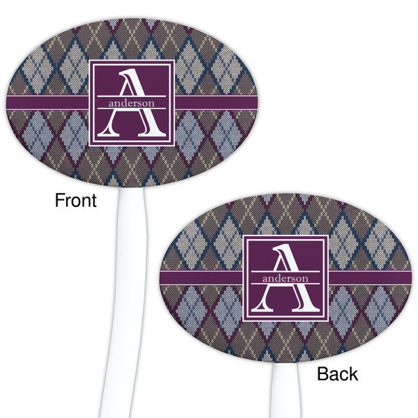 Knit Argyle White Plastic 7" Stir Stick - Double Sided - Oval - Front & Back
