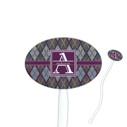 Knit Argyle 7" Oval Plastic Stir Sticks - White - Double Sided (Personalized)