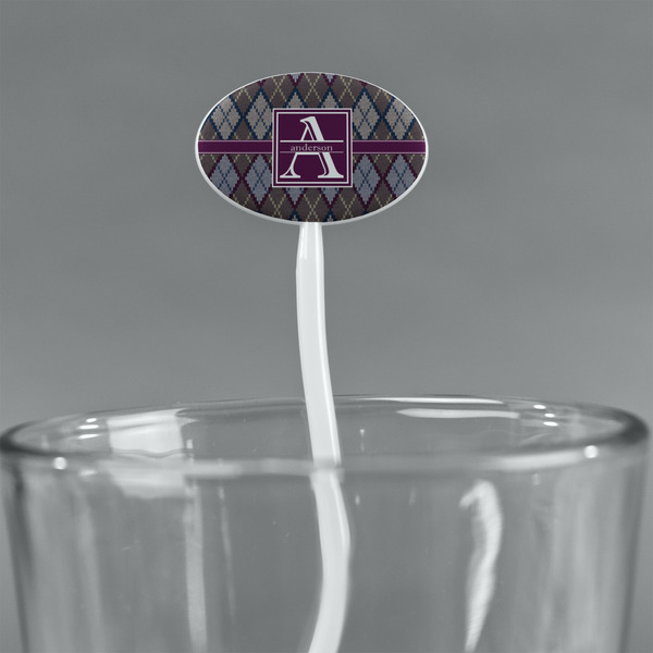 Knit Argyle White Plastic 7" Stir Stick - Oval - Main