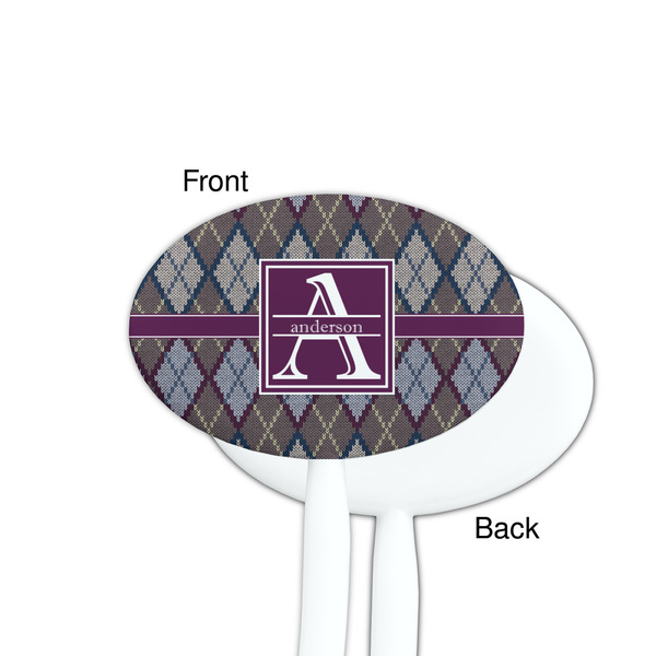 Knit Argyle White Plastic 7" Stir Stick - Single Sided - Oval - Front & Back