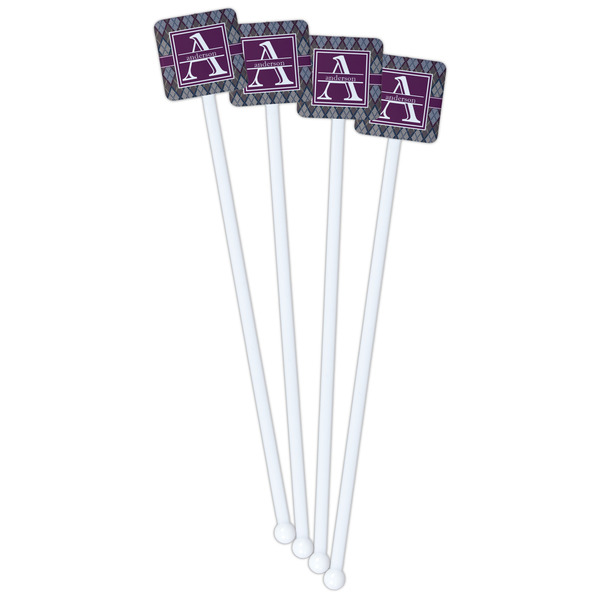 Knit Argyle White Plastic Stir Stick - Double Sided - Square - Front