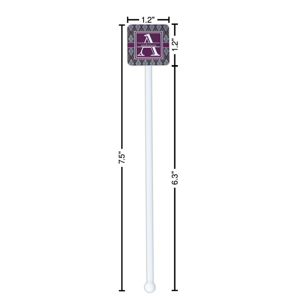 Knit Argyle White Plastic Stir Stick - Square - Dimensions