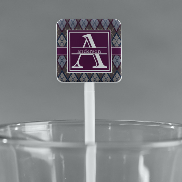 Knit Argyle White Plastic Stir Stick - Square - Main