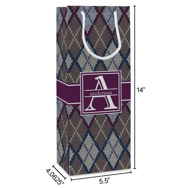 Knit Argyle Wine Gift Bag - Dimensions