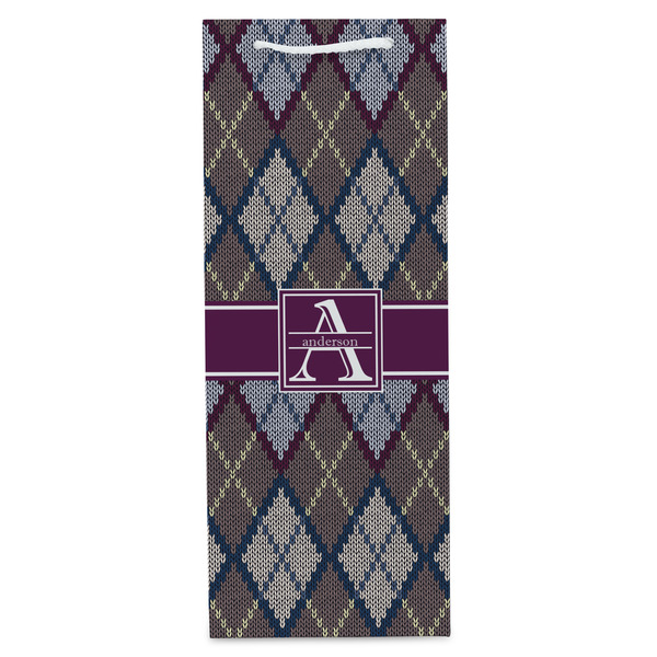 Knit Argyle Wine Gift Bag - Gloss - Front