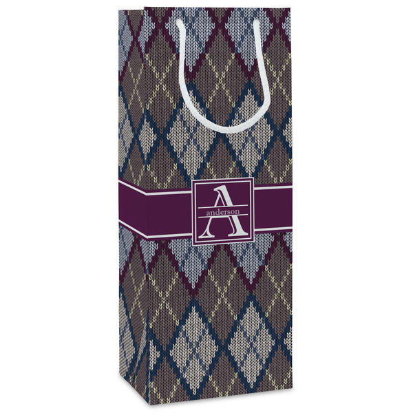 Custom Knit Argyle Wine Gift Bags (Personalized)