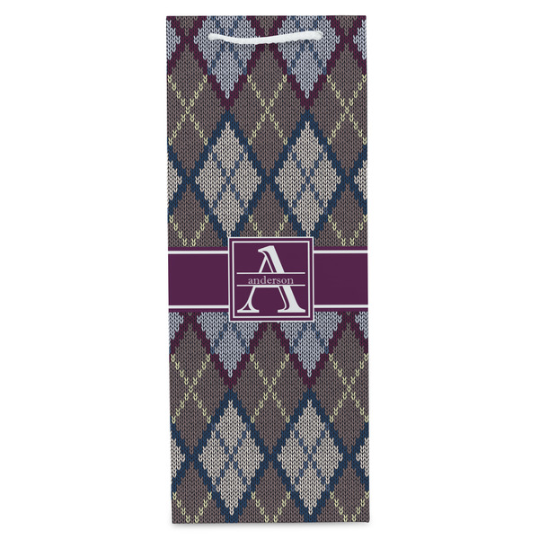 Knit Argyle Wine Gift Bag - Matte - Front