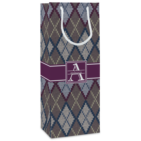 Custom Knit Argyle Wine Gift Bags - Matte (Personalized)
