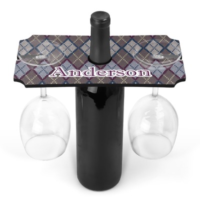 Knit Argyle Wine Bottle & Glass Holder (Personalized)