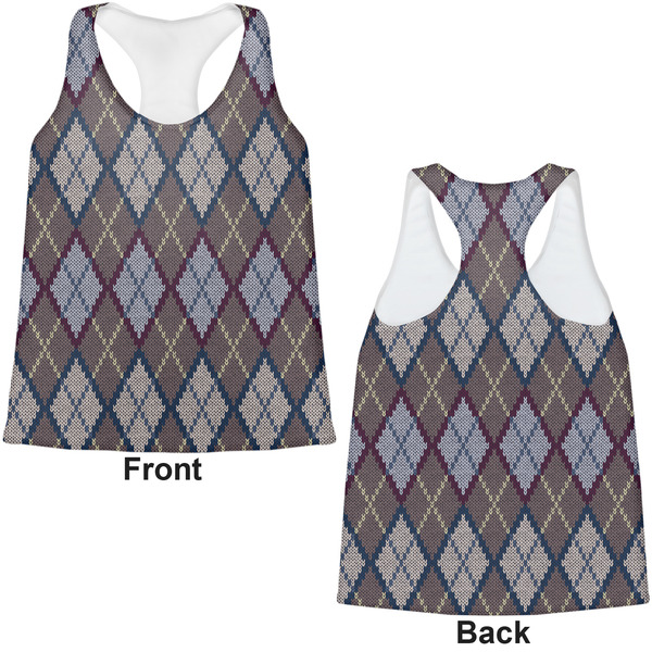 Knit Argyle Womens Racerback Tank Tops - Medium - Front and Back