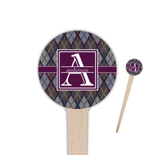 Custom Knit Argyle 4" Round Wooden Food Picks - Single Sided (Personalized)