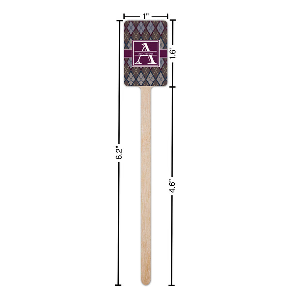 Knit Argyle Wooden 6.25" Stir Stick - Rectangular - Dimensions