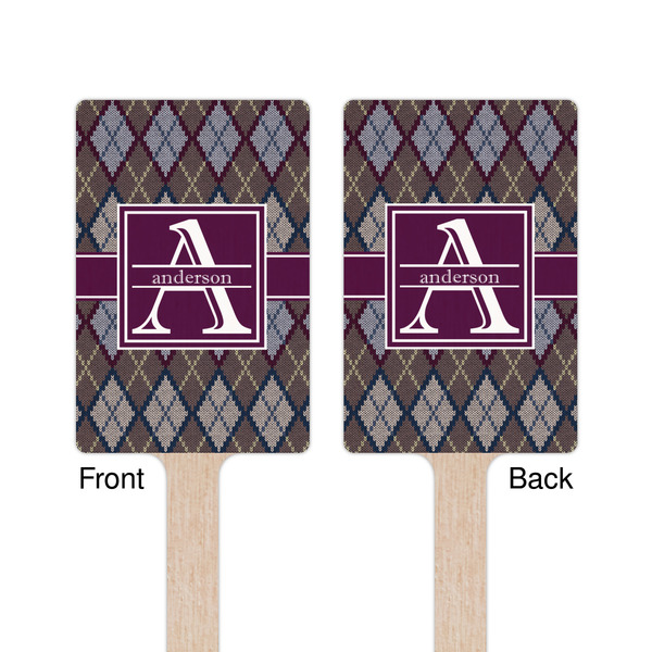 Knit Argyle Wooden 6.25" Stir Stick - Rectangular - Double Sided - Front & Back