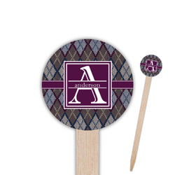 Knit Argyle 6" Round Wooden Food Picks - Single Sided (Personalized)