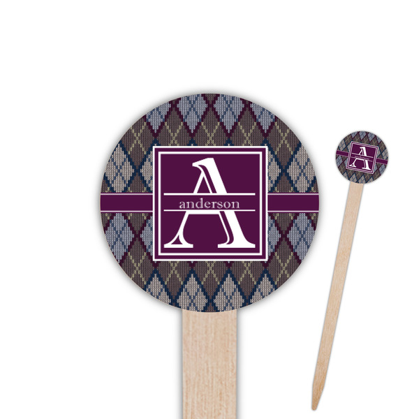 Custom Knit Argyle 6" Round Wooden Food Picks - Single Sided (Personalized)