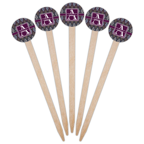 Knit Argyle Wooden 6" Food Pick - Round - Fan View