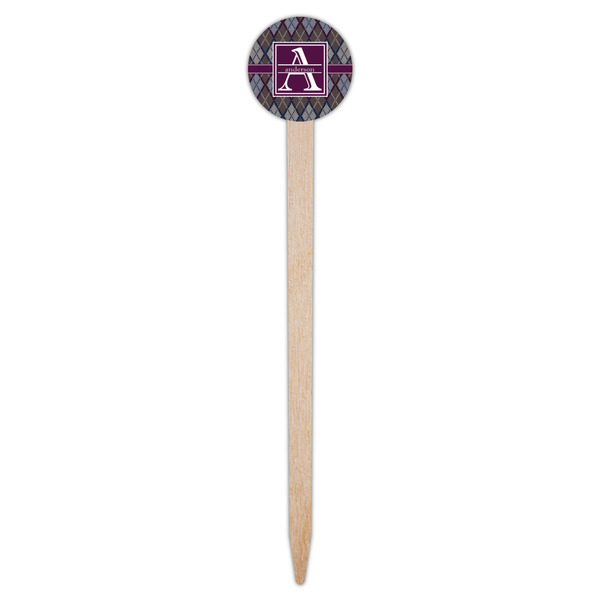 Knit Argyle Wooden 6" Food Pick - Round - Single Pick