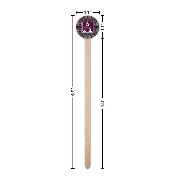 Knit Argyle Wooden 6" Stir Stick - Round - Dimensions