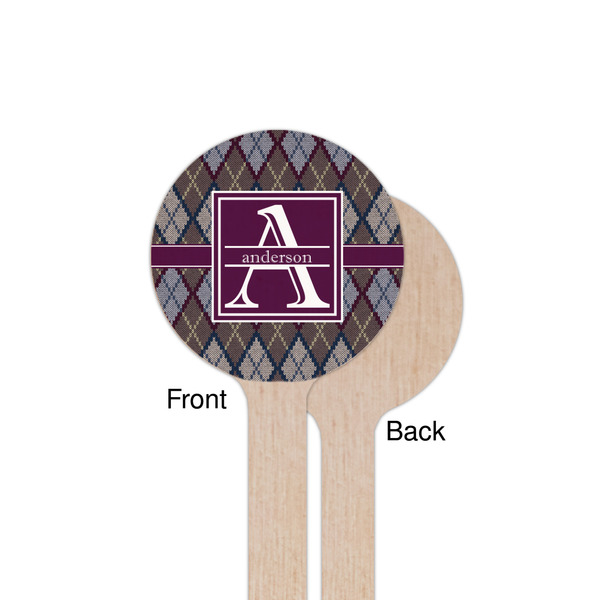 Knit Argyle Wooden 7.5" Stir Stick - Round - Single Sided - Front & Back