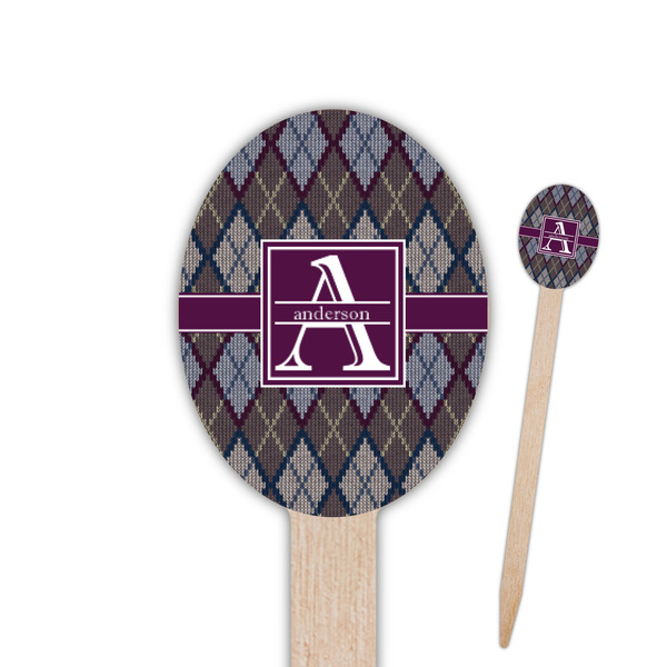 Custom Knit Argyle Oval Wooden Food Picks - Single Sided (Personalized)