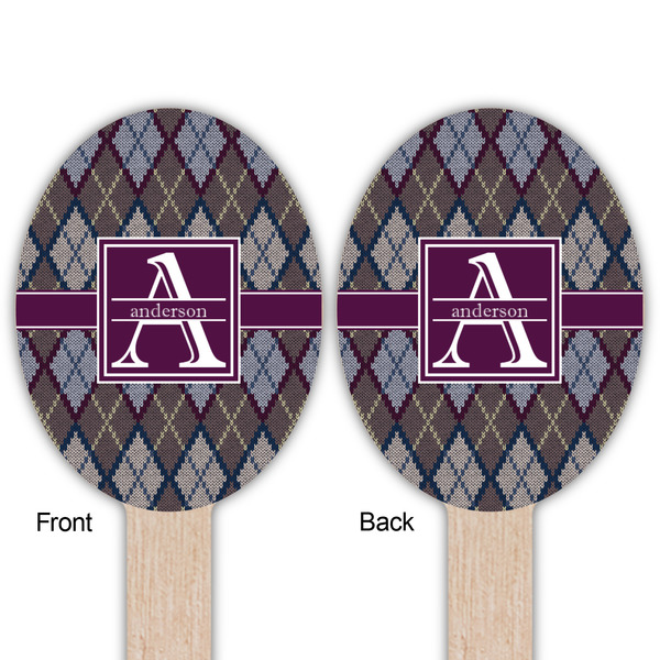 Knit Argyle Wooden Food Pick - Oval - Double Sided - Front & Back