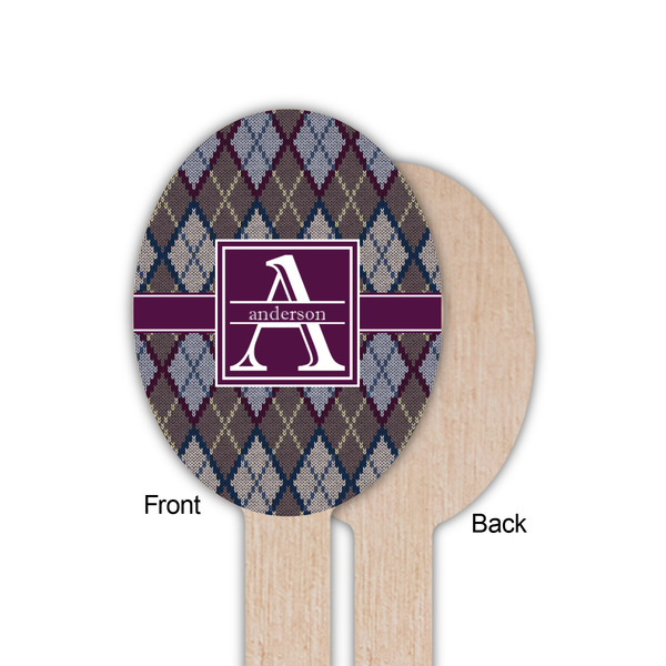 Knit Argyle Wooden Food Pick - Oval - Single Sided - Front & Back