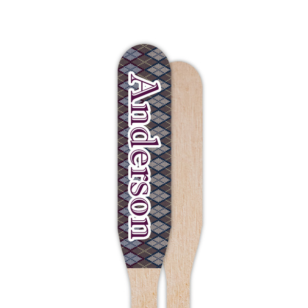 Knit Argyle Wooden Food Pick - Paddle - Single Sided - Front & Back