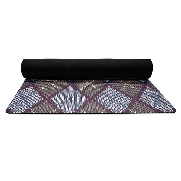Knit Argyle Yoga Mat Rolled up Black Rubber Backing