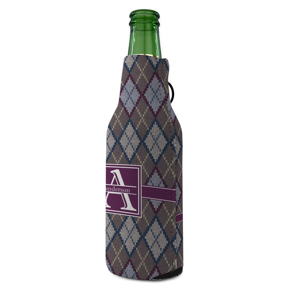 Knit Argyle Zipper Bottle Cooler - ANGLE (bottle)