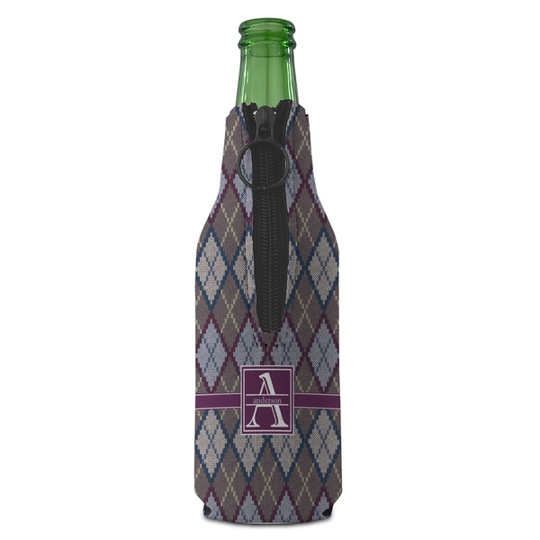 Knit Argyle Zipper Bottle Cooler - BACK (bottle)