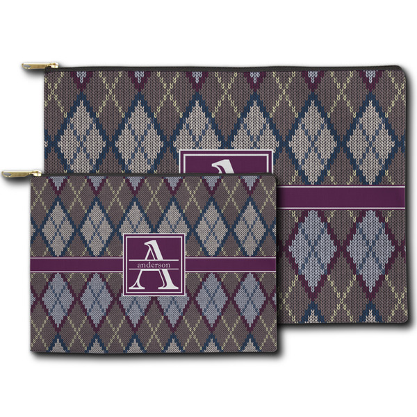 Knit Argyle Zippered Pouches - Size Comparison