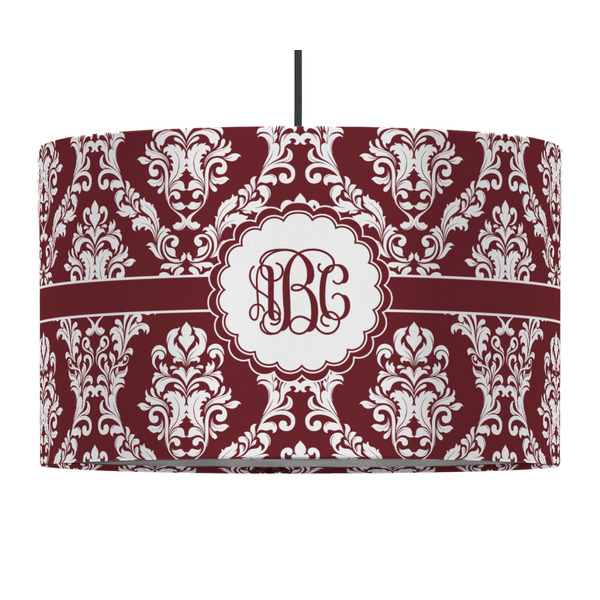 Custom Maroon & White 12" Drum Pendant Lamp - Fabric (Personalized)
