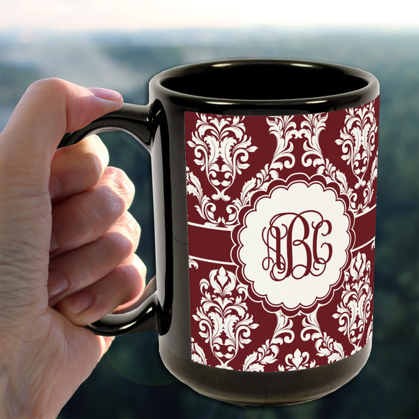 Maroon & White 15oz. Black Mug - LIFESTYLE